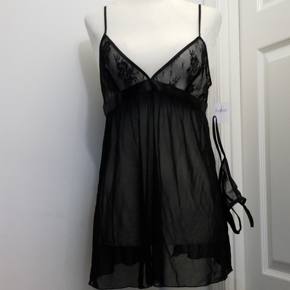 FOH Sheer Black Babydoll & G String, NWT